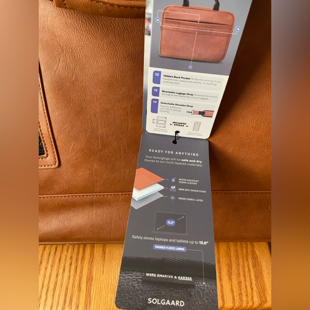 🆕 Solgaard Lifepack Hustler Cognac Vegan Leather Shoulder Bag NO SOLARBANK - Picture 7 of 10